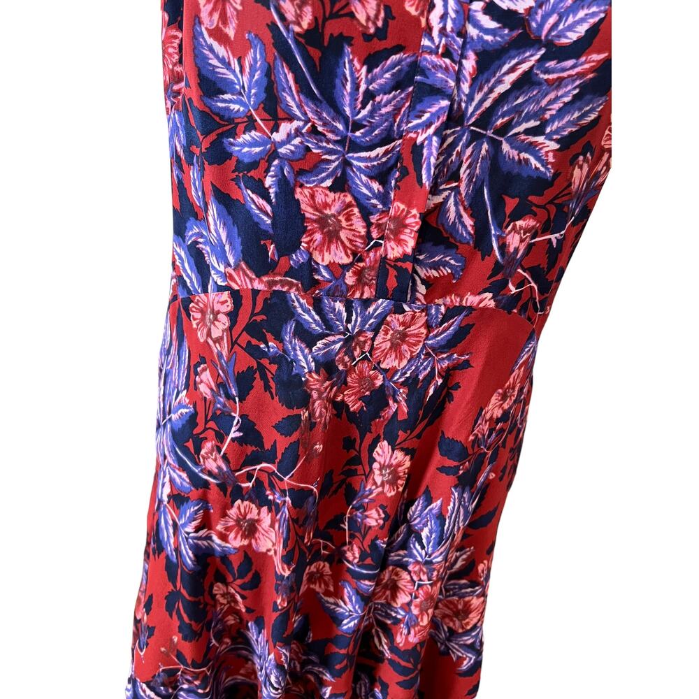 Rebecca Taylor Silk Flame of the Forest Floral Print Sleeveless Dress Red Blue - Picture 6 of 8